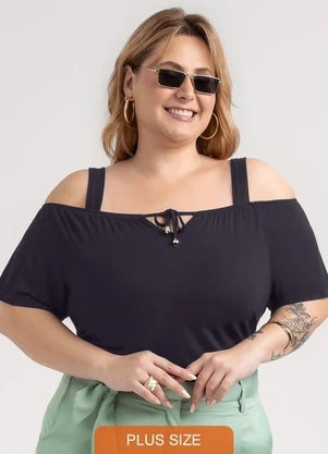Habana - Blusa Plus Size em Viscose Preto - HABANA