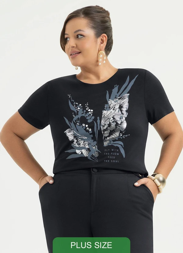 Cativa - Blusa Plus Size em Viscose Preto