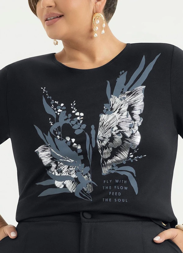 Cativa - Blusa Plus Size em Viscose Preto 3