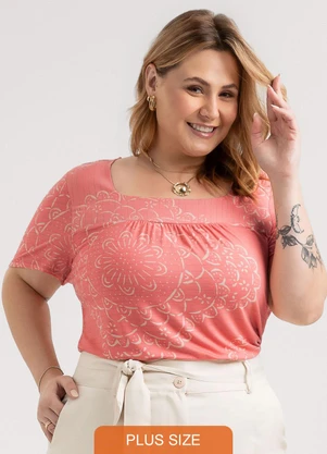 Habana - Blusa Plus Size em Viscose Rosa - HABANA