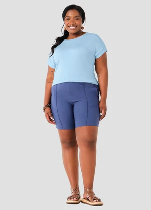 Cereja Rosa - Blusa Plus Size em Viscose Trabalhada Azul - CEREJA ROSA