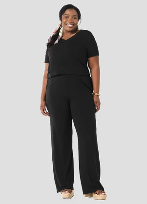Cereja Rosa - Blusa Plus Size em Viscose Trabalhada Preto - CEREJA ROSA
