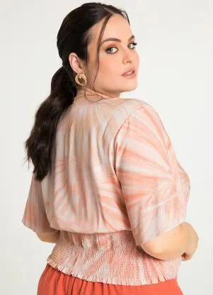 Lunender Mais Mulher - Blusa Plus Size Estampada com Manga Sino Laranja - LUNENDER MAIS MULHER