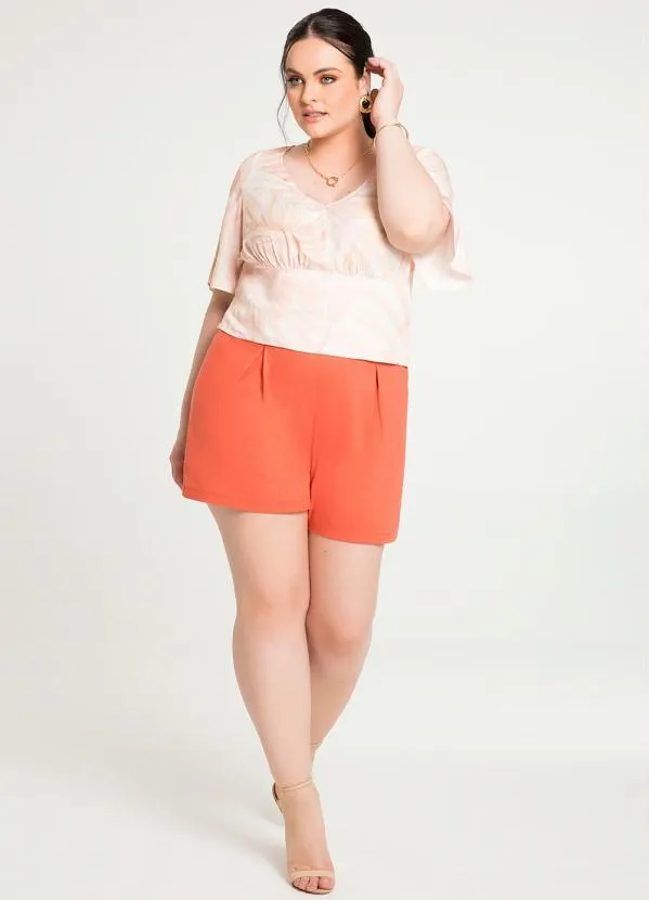 Lunender Mais Mulher - Blusa Plus Size Estampada com Manga Sino Laranja 3