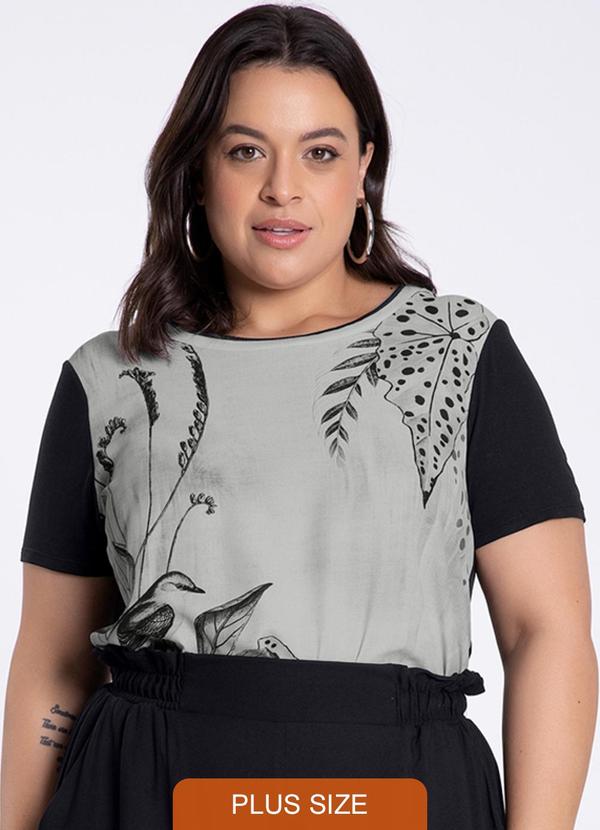 Lunender Mais Mulher - Blusa Plus Size Estampada com Retilínea Preto 1