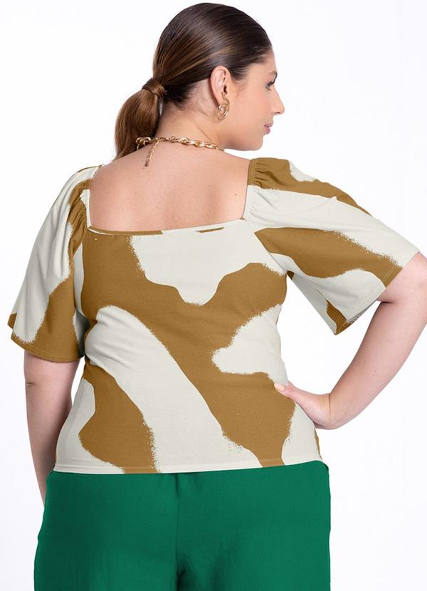 Lunender Mais Mulher - Blusa Plus Size Estampada Decote Quadrado Marrom 2