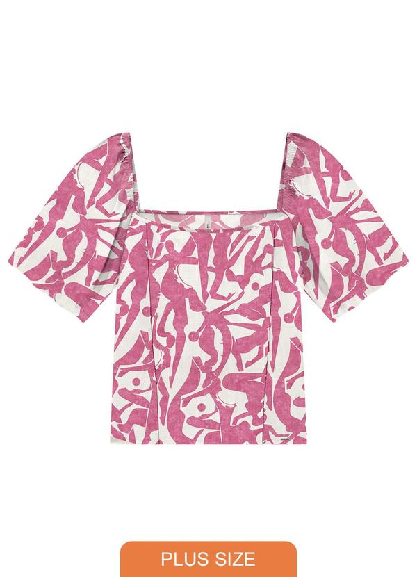 Lunender Mais Mulher - Blusa Plus Size Estampada Decote Quadrado Rosa