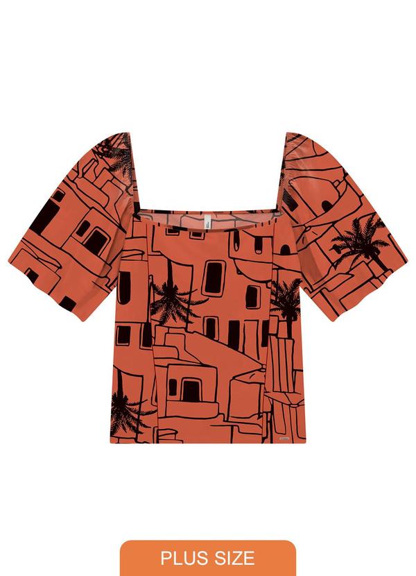 Lunender Mais Mulher - Blusa Plus Size Estampada Decote Quadrado Salmao