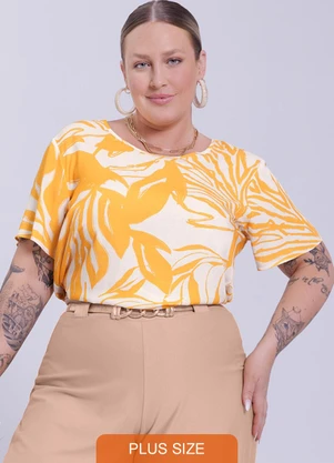 Lunender Mais Mulher - Blusa Plus Size Estampada em Viscose Amarelo - LUNENDER MAIS MULHER