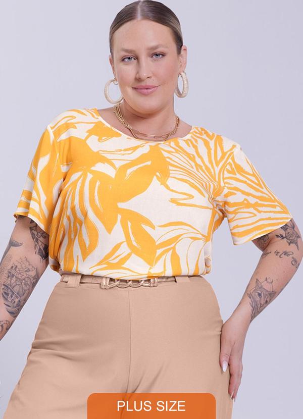 Lunender Mais Mulher - Blusa Plus Size Estampada em Viscose Amarelo