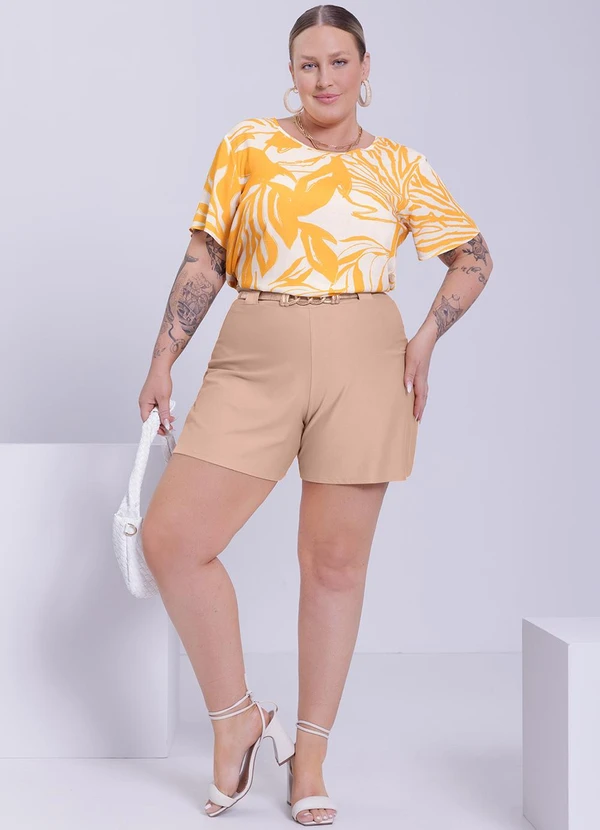 Lunender Mais Mulher - Blusa Plus Size Estampada em Viscose Amarelo 3