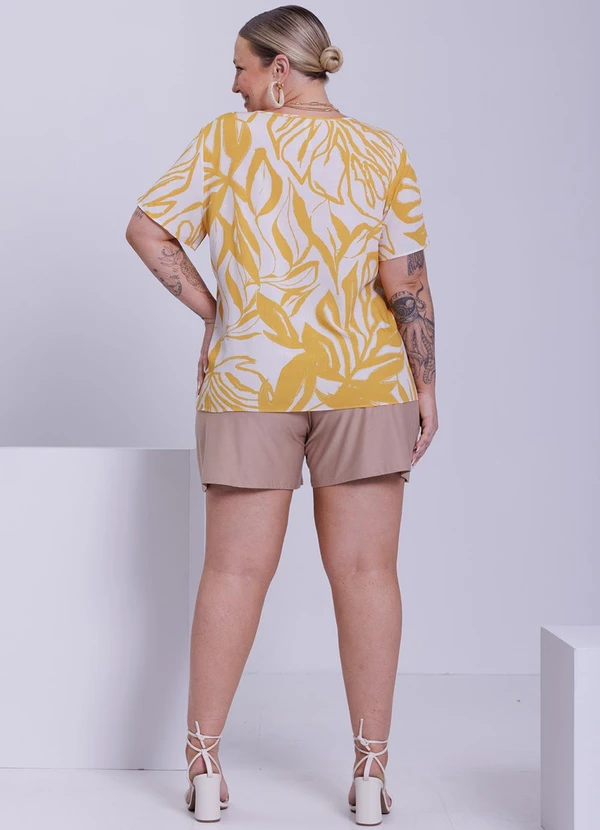 Lunender Mais Mulher - Blusa Plus Size Estampada em Viscose Amarelo 4