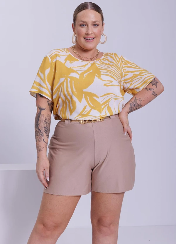 Lunender Mais Mulher - Blusa Plus Size Estampada em Viscose Amarelo 5