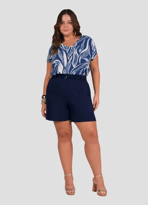 Cereja Rosa - Blusa Plus Size Estampada em Viscose Azul - CEREJA ROSA