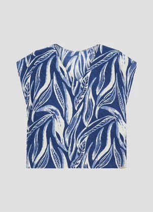 Cereja Rosa - Blusa Plus Size Estampada em Viscose Azul - CEREJA ROSA