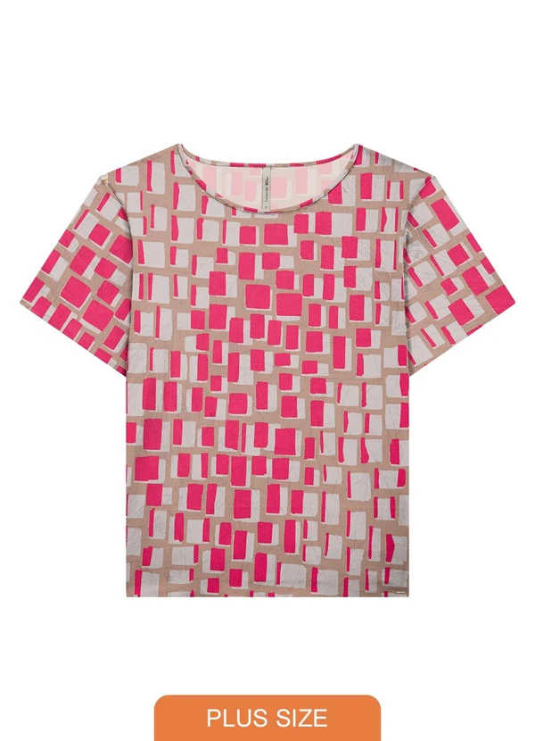 Lunender Mais Mulher - Blusa Plus Size Estampada em Viscose Bege