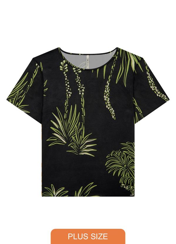 Lunender Mais Mulher - Blusa Plus Size Estampada em Viscose Preto