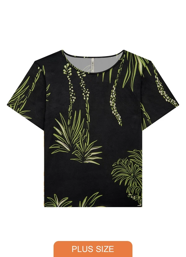 Lunender Mais Mulher - Blusa Plus Size Estampada em Viscose Preto