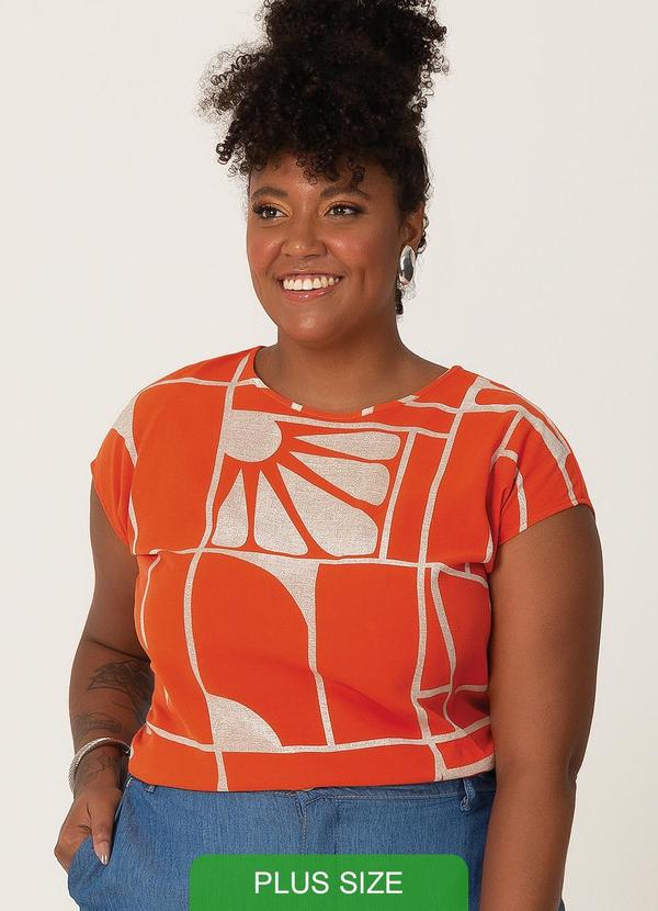 Habana - Blusa Plus Size Estampada Laranja