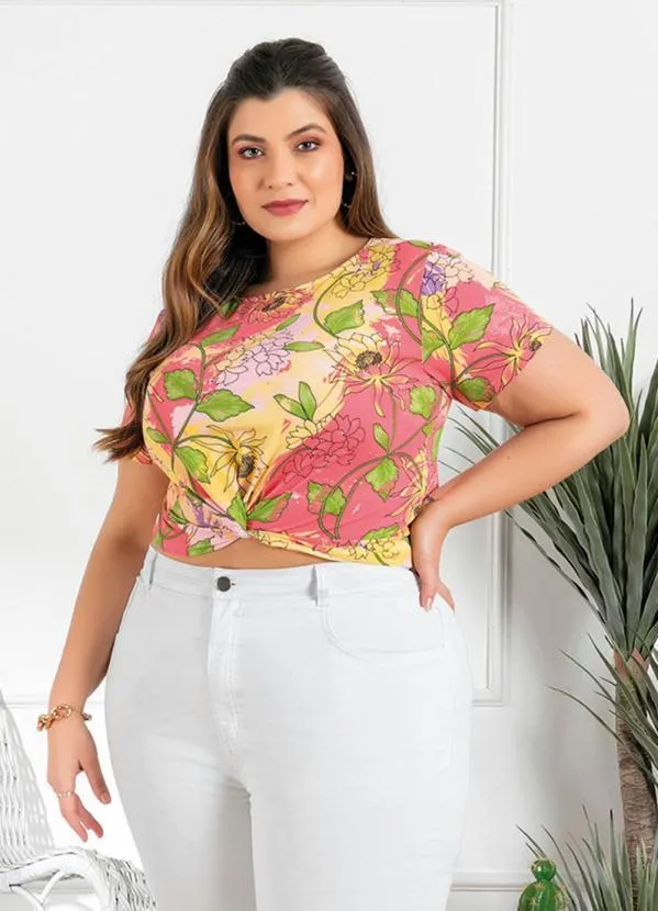 Queima Estoque - Blusa Plus Size Floral Barra com Torção 5