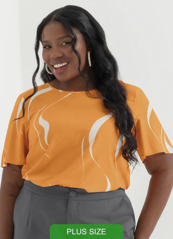 Cativa - Blusa Plus Size Leve Estampada Laranja