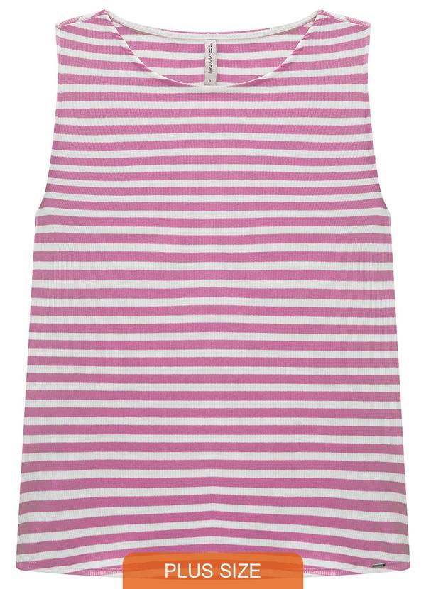 Lunender Mais Mulher - Blusa Plus Size Listrada em Malha Canelada Roxo