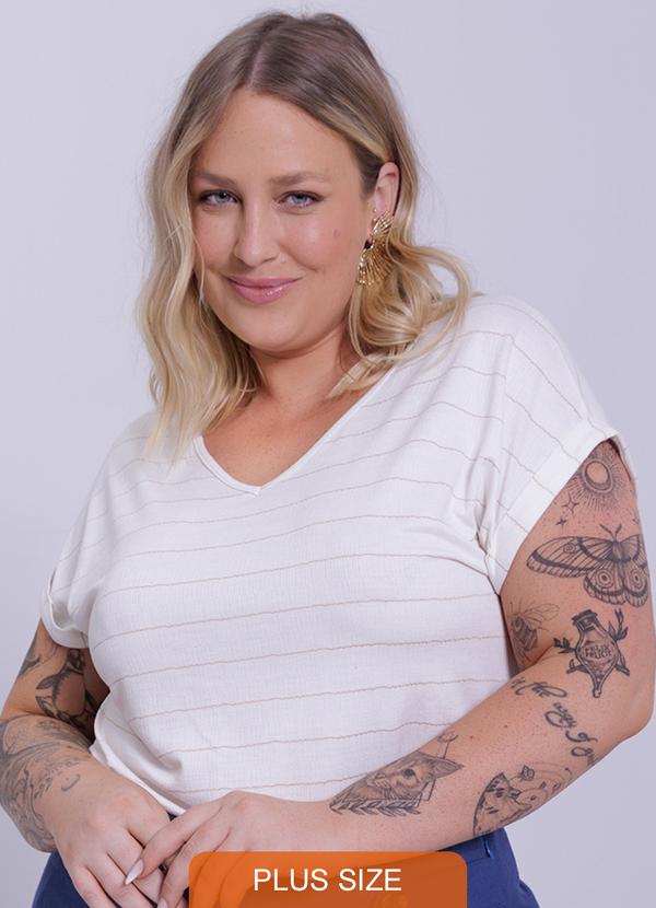 Lunender Mais Mulher - Blusa Plus Size Listrada Mullet Bege