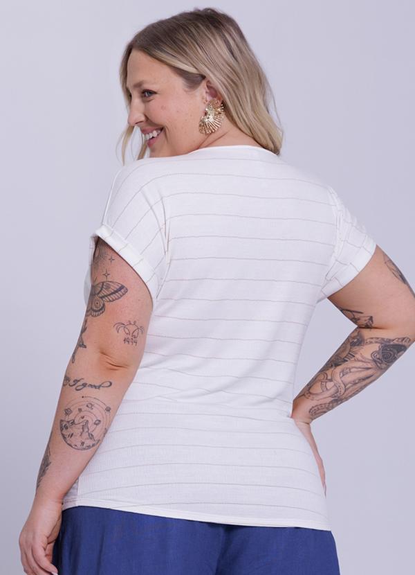 Lunender Mais Mulher - Blusa Plus Size Listrada Mullet Bege 2