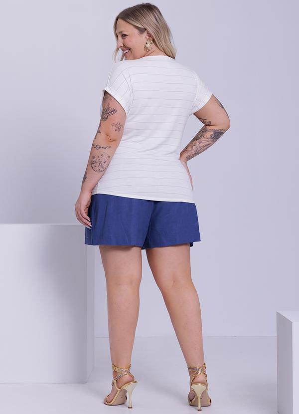 Lunender Mais Mulher - Blusa Plus Size Listrada Mullet Bege 4