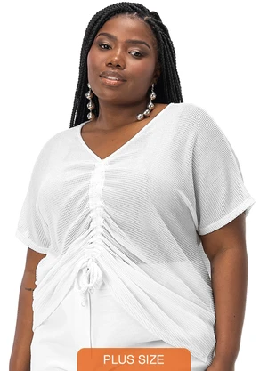 Secret Glam - Blusa Plus Size Malha Screen Shiny Branco - SECRET GLAM