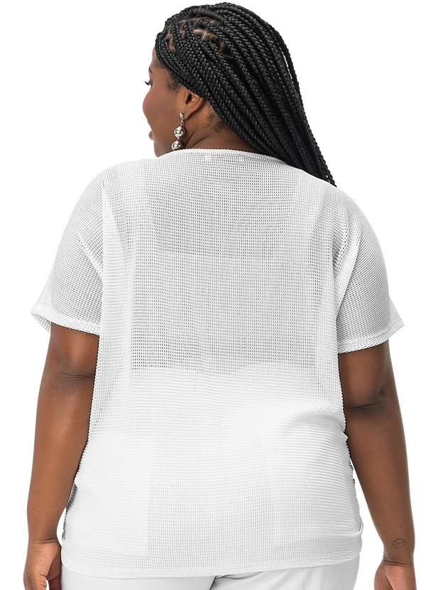 Secret Glam - Blusa Plus Size Malha Screen Shiny Branco 2