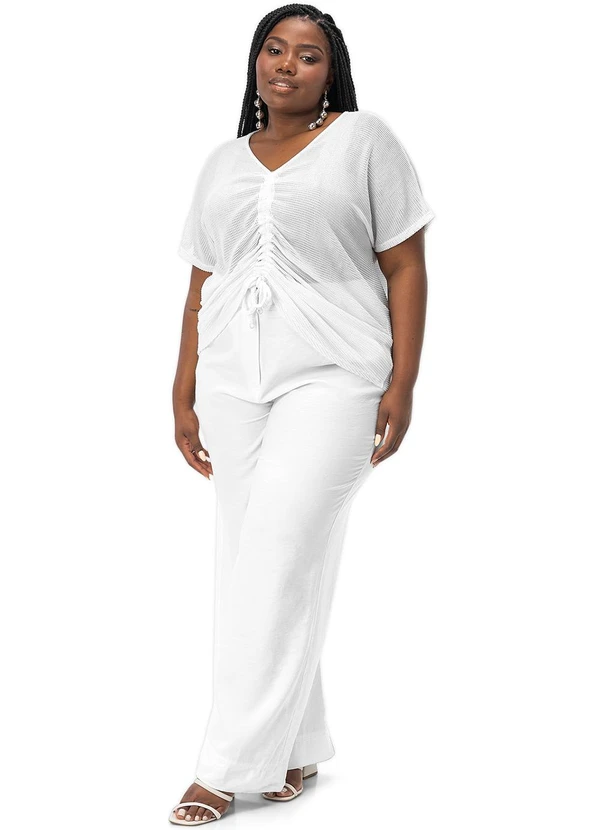 Secret Glam - Blusa Plus Size Malha Screen Shiny Branco 3