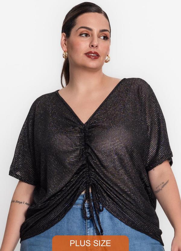 Secret Glam - Blusa Plus Size Malha Screen Shiny Preto