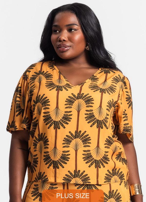 Secret Glam - Blusa Plus Size Manga Ampla Amarelo