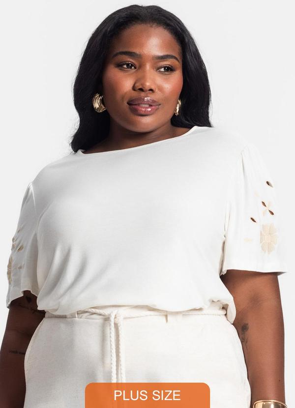 Secret Glam - Blusa Plus Size Manga Curta Bege