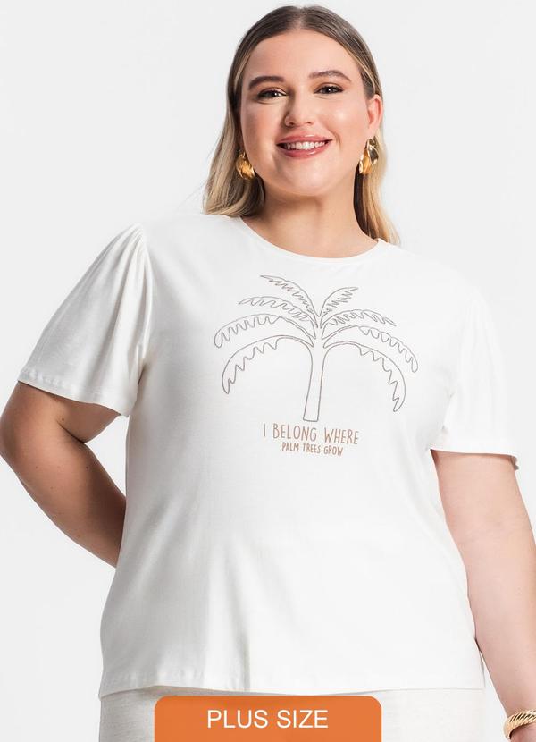 Secret Glam - Blusa Plus Size Manga Curta Bege