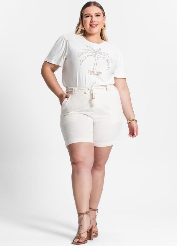 Secret Glam - Blusa Plus Size Manga Curta Bege 3