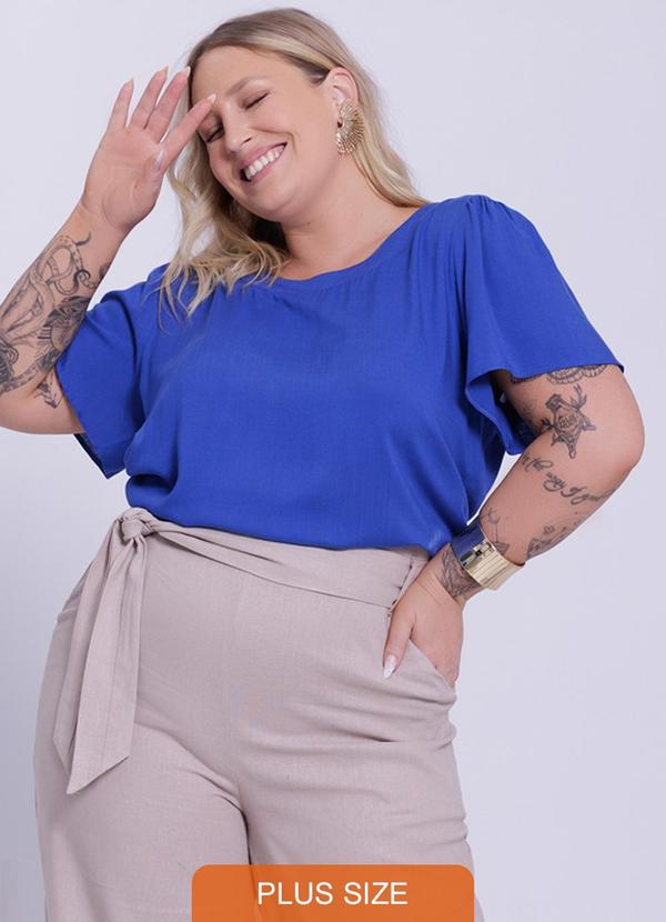 Lunender Mais Mulher - Blusa Plus Size Manga Curta em Tecido Rayon Azul