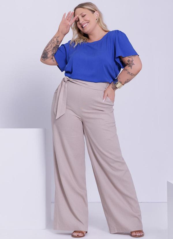 Lunender Mais Mulher - Blusa Plus Size Manga Curta em Tecido Rayon Azul 3
