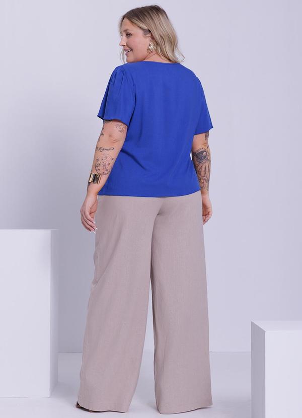 Lunender Mais Mulher - Blusa Plus Size Manga Curta em Tecido Rayon Azul 4