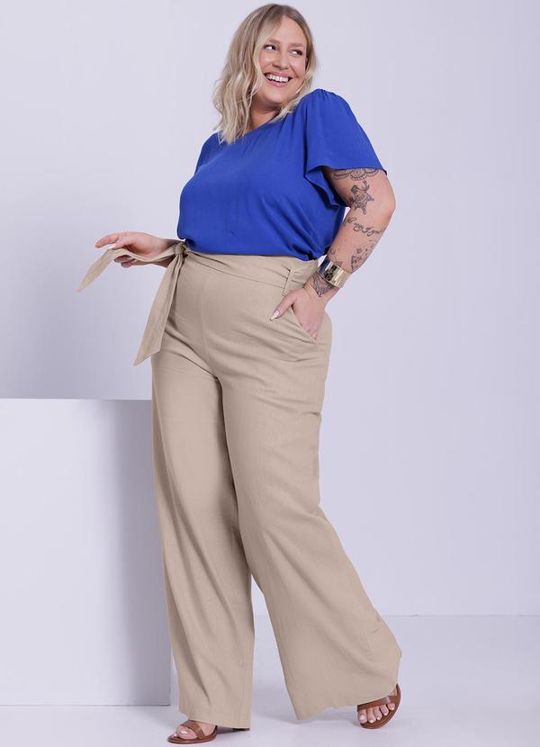 Lunender Mais Mulher - Blusa Plus Size Manga Curta em Tecido Rayon Azul 5