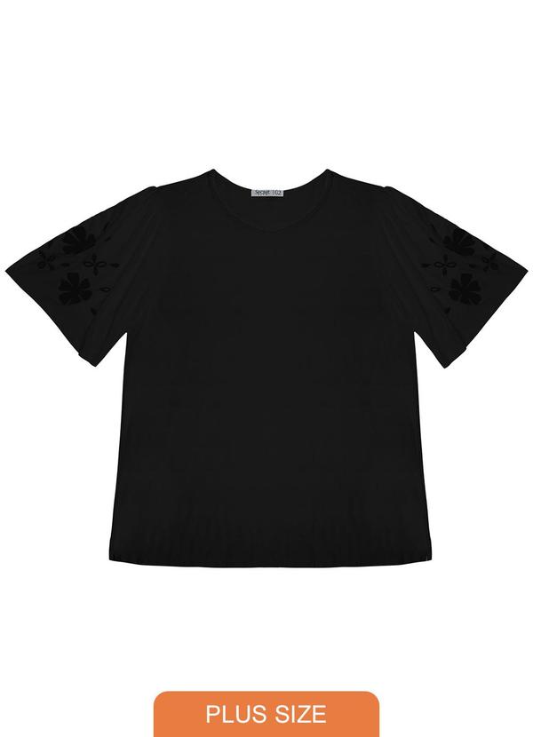Secret Glam - Blusa Plus Size Manga Curta Preto