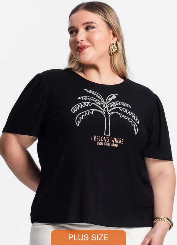 Secret Glam - Blusa Plus Size Manga Curta Preto