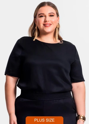 Secret Glam - Blusa Plus Size Manga Curta Preto - SECRET GLAM