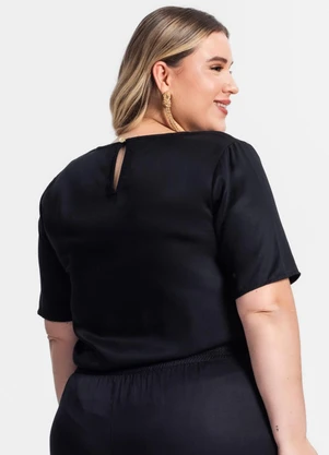 Secret Glam - Blusa Plus Size Manga Curta Preto - SECRET GLAM