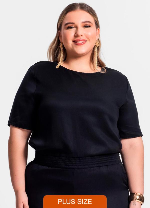 Secret Glam - Blusa Plus Size Manga Curta Preto