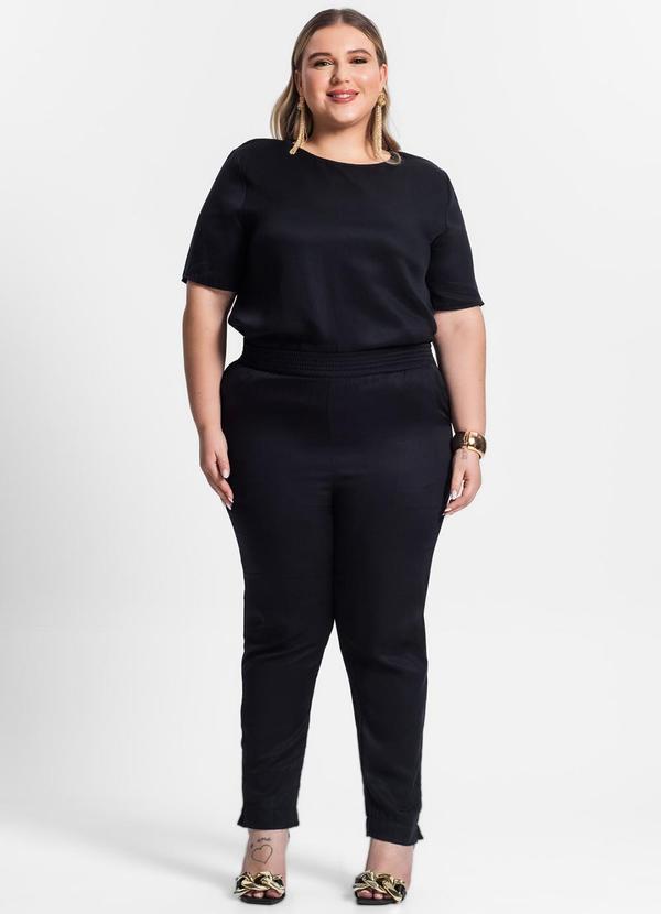 Secret Glam - Blusa Plus Size Manga Curta Preto 3