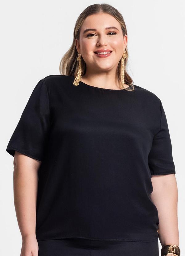 Secret Glam - Blusa Plus Size Manga Curta Preto 4