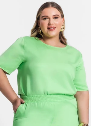 Secret Glam - Blusa Plus Size Manga Curta Verde - SECRET GLAM
