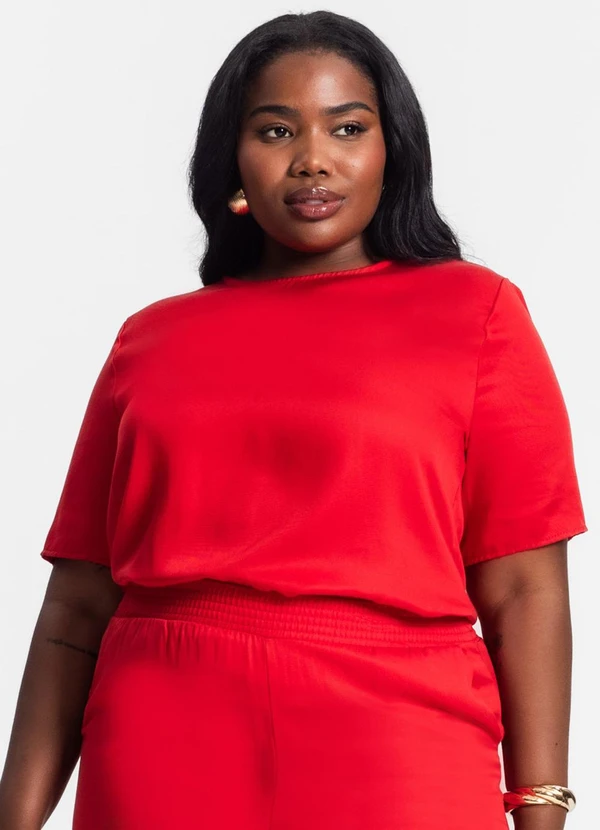 Secret Glam - Blusa Plus Size Manga Curta Vermelho